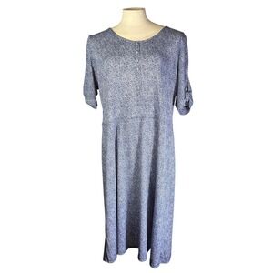 Christopher & Banks Blue Floral Ditsy Midi Dress XL Short Sleeve Bow Cuff Henley